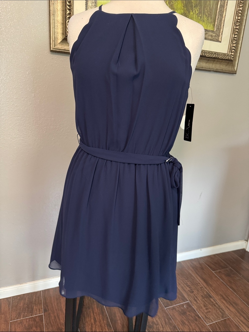 BCX Navy Halter Mini Dress with Belt